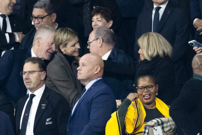 La princesse Charlene de Monaco et prince Albert II de Monaco après la victoire de l'Afrique du Sud en finale de la Coupe du monde de rugby