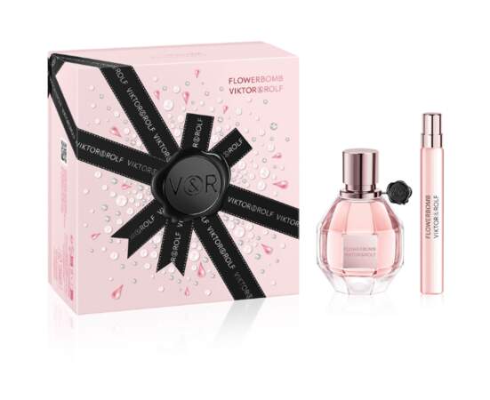 Coffret parfum Flowerbomb en 50ml + format voyage 10ml, Viktor & Rolf, 125€