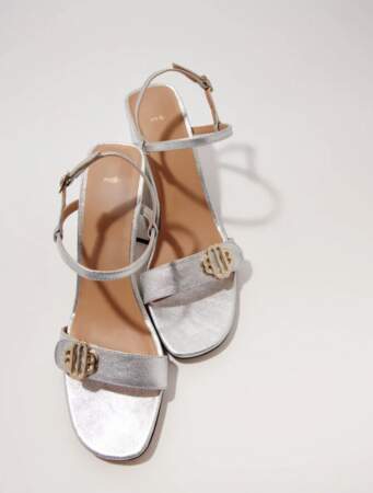 Sandales en cuir métallisé, Maje, 295€