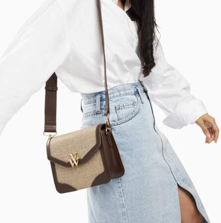 Petit sac cartable Blair marron en tweed, Vanessa Wu, 60€