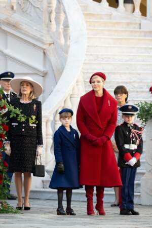 La Princesse Charlene, toute de rouge vêtue, le jour de la fête Nationale de Monaco, le 19 novembre 2023 