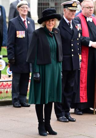 La reine Camilla lors des célébrations du 95ème "Remembrance Day" à l'abbaye de Westminster (Londres) le 9 novembre 2023