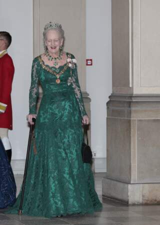 La reine Margrethe II du Danemark au Banquet d'État en l'honneur des rois d'Espagne, à Copenhague