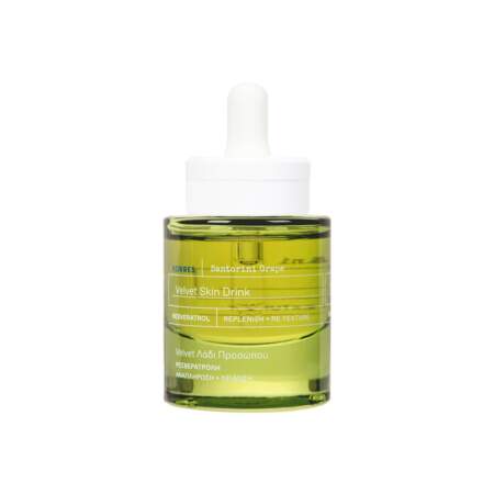 Elixir de peau velours Velvet Skin Drink, Korres, 34€ les 30ml en boutiques KORRES, sur korres.fr, pharmacies et parapharmacies