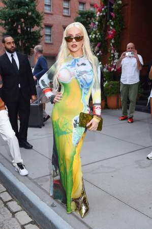 Christina Aguilera à la sortie de l'hôtel Barrière Le Fouquet's à New York, le 7 septembre 2023