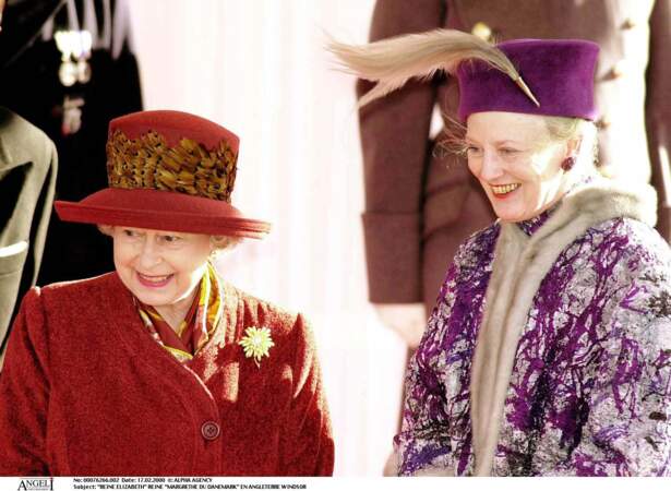 La reine Elizabeth II d'Angleterre et la reine Margrethe II de Danemark en Angleterre, le 17 février 2000