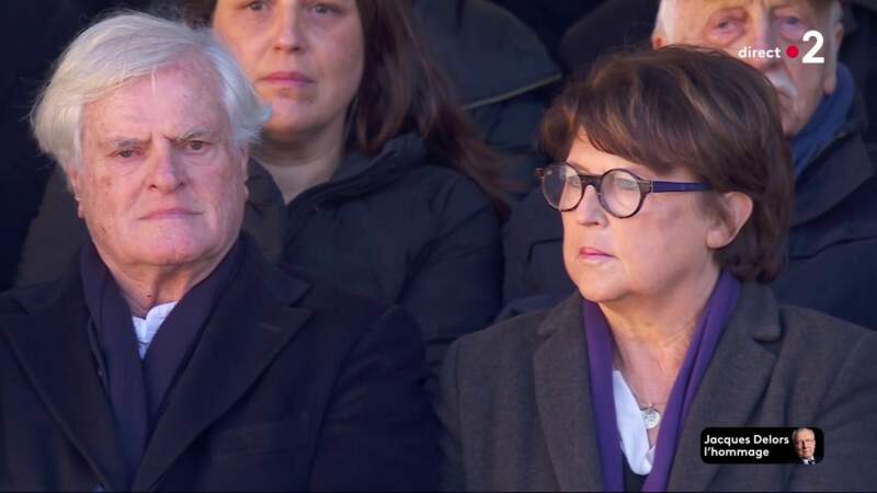 Martine Aubry et son mari, lors de l'hommage national à Jacques Delors, dans la cour d’honneur de l’Hôtel national des Invalides, à Paris, le 5 janvier 2024.