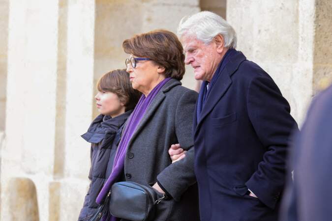 Martine Aubry, son mari Jean-Louis Brochen et son petit-fils, à l'hommage national à Jacques Delors, dans la cour des Invalides, à Paris, le 5 janvier 2024.