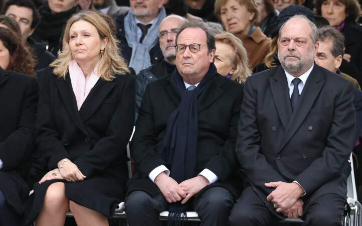 Yaël Braun-Pivet, François Hollande, et Eric Dupond-Moretti lors de l'hommage national à Robert Badinter.