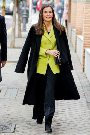 La reine Letizia d'Espagne à son arrivée dans les locaux de la FEDER (Fédération espagnole des maladies rares) à Madrid