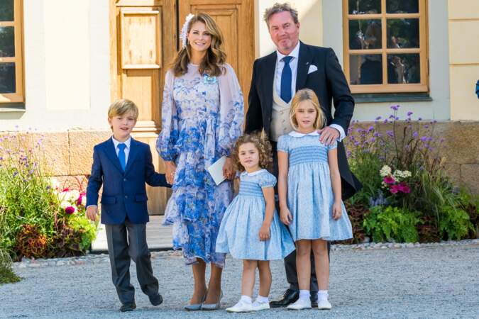 Madeleine de Suède et Chris O'Neill avec leurs trois enfants : Leonore de Suède, Nicolas de Suède et Adrienne de Suède 
