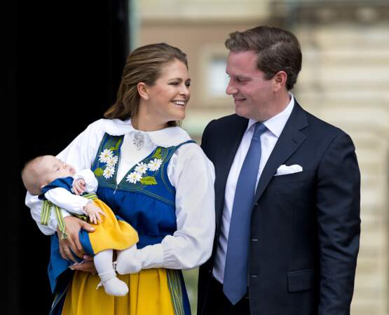 La princesse Madeleine de Suède, son mari Chris O'Neill et leur fille Leonore, le 6 juin 2014
