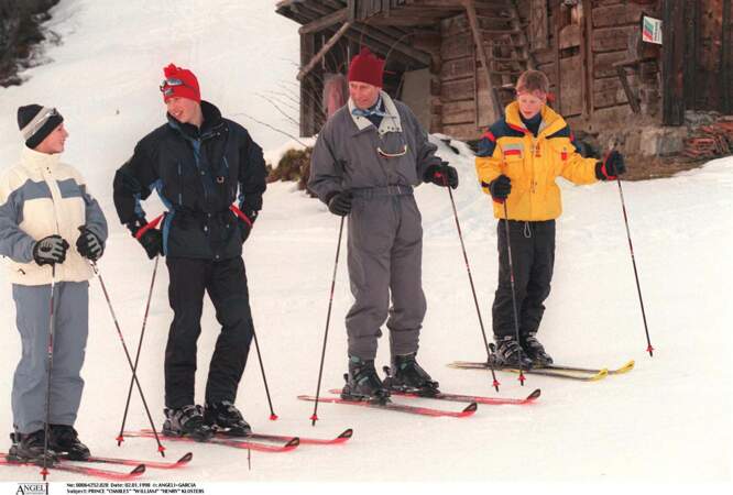 Charles III, le prince William et le prince Harry au ski 