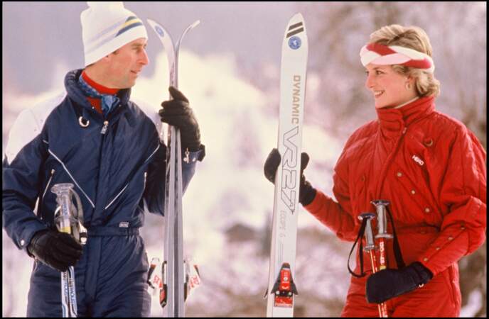 La princesse Diana et le roi Charles III au ski en 1986