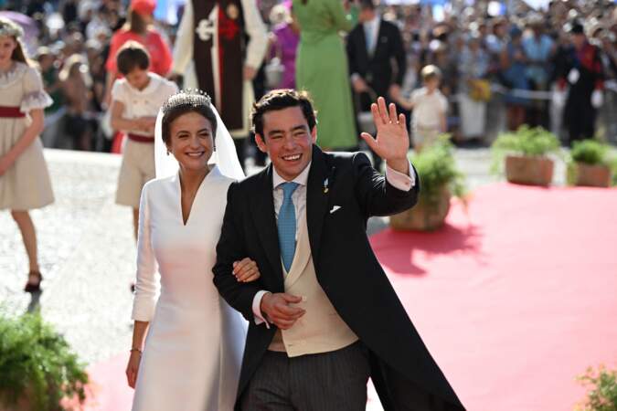 Maria Francisca de Bragança et l'avocat Duarte de Sousa Araújo lors de leur mariage religieux à la basilique de Mafra au Portugal, le 7 octobre 2023. 