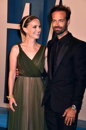 Natalie Portman et Benjamin Millepied au photocall de la soirée "Vanity Fair" lors de la 94ᵉ édition de la cérémonie des Oscars à Los Angeles, le 27 mars 2022