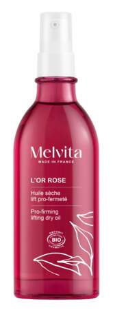 Huile Sèche Lift Pro-fermeté L'Or Rose, Melvita, 36€ les 100ml dans les boutiques Melvita, les magasins bio, (para)pharmacies et sur melvita.fr