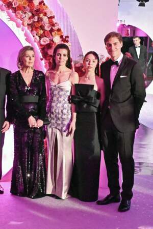 La princesse Caroline de Hanovre, Charlotte Casiraghi, la princesse Alexandra de Hanovre et Ben Sylvester Strautmann au Bal de la Rose le 23 mars 2024 à Monaco