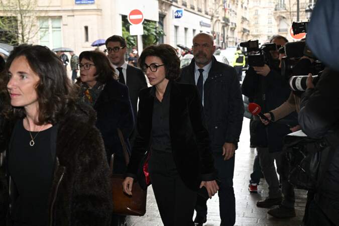 Rachida Dati à son arrivée aux obsèques de Frédéric Mitterrand, en l'Église Saint-Thomas-d’Aquin, dans le 7ème arrondissement de Paris, le mardi 26 mars 2024.