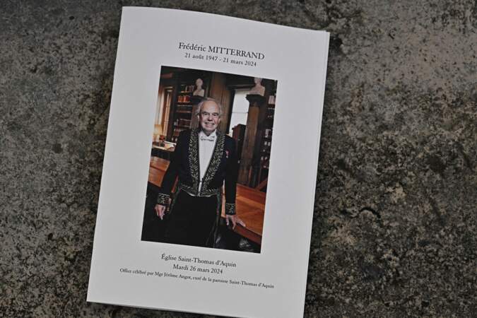Les obsèques de Frédéric Mitterrand avaient lieu en l'Église Saint-Thomas-d’Aquin, dans le 7ème arrondissement de Paris, le mardi 26 mars 2024.