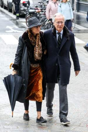 Christine et Olivier Orban aux obsèques de Frédéric Mitterrand, en l'Église Saint-Thomas-d’Aquin, dans le 7ème arrondissement de Paris, le mardi 26 mars 2024.