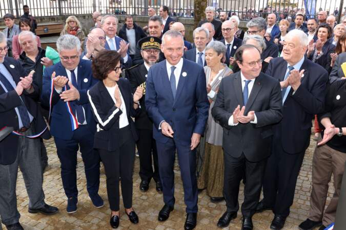 Rachida Dati, ministre de la Culture, inaugure la Cité de l'accordéon et des patrimoines à Tulle, au côté de François Hollande, le 5 avril 2024. 