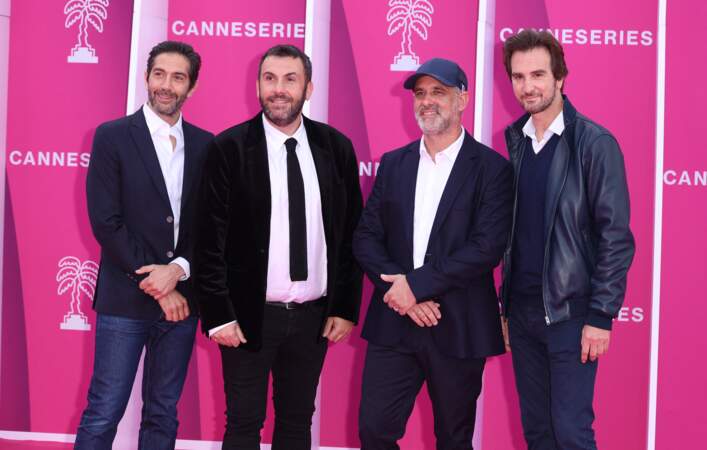 L'acteur et scénariste Mathieu Delarive, Laurent Ournac et le réalisateur Grégory Ecale ("Camping Paradis") à la soirée d’ouverture de la septième édition de Canneseries le vendredi 5 avril 2024 