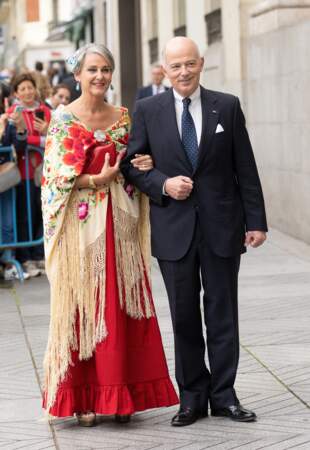 Carla Royo-Villanova et Kubrat de Bulgarie au mariage de José Luis Martínez Almeida et Teresa Urquijo à l'Église de San Francisco de Borja, à Madrid, le 6 avril 2024.
