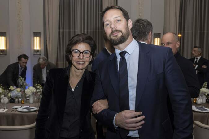 Rachida Dati au côté de Thomas Pesquet lors du dîner futurivore organisé en l'honneur de James Cameron à l'Hôtel Lutetia à Paris, le 3 avril 2024