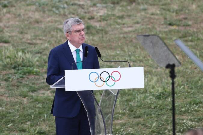 Le président du Comité international olympique (CIO), Thomas Bach, a prononcé un discours au site archéologique de l'ancienne Olympie