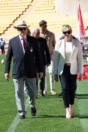 Le prince Albert II et la princesse Charlene lors de la 12ème édition du Tournoi Sainte Dévote de Rugby le 20 avril 2024 à Monaco