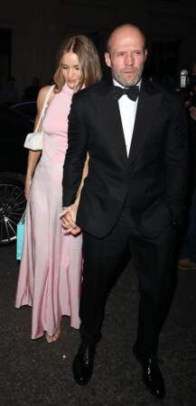 Jason Statham et Rosie Huntington-Whiteley arrivent au club Oswald's à Londres, le 20 avril 2024, pour les 50 ans de Victoria Beckham