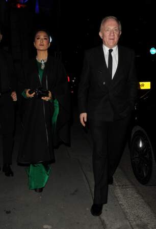 Salma Hayek et François-Henri Pinault arrivent au club Oswald's à Londres, le 20 avril 2024, pour les 50 ans de Victoria Beckham