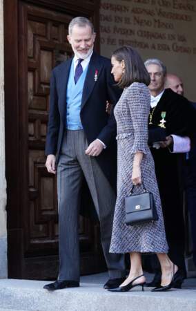 Le roi Felipe et la reine Letizia d'Espagne, un couple complice et souriant lors de la remise du Prix "Miguel de Cervantes 2023", le 23 avril 2024