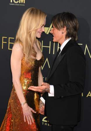 Nicole Kidman et son mari Keith Urban complices à la 49ème soirée des "AFI Life Achievement Award" au Dolby Theatre à Hollywood, le 27 avril 2024.