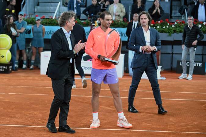 Rafael Nadal après sa défaite en huitième de finale au Tournoi de tennis de Madrid (Mutua Madrid Open) le 30 avril 2024.