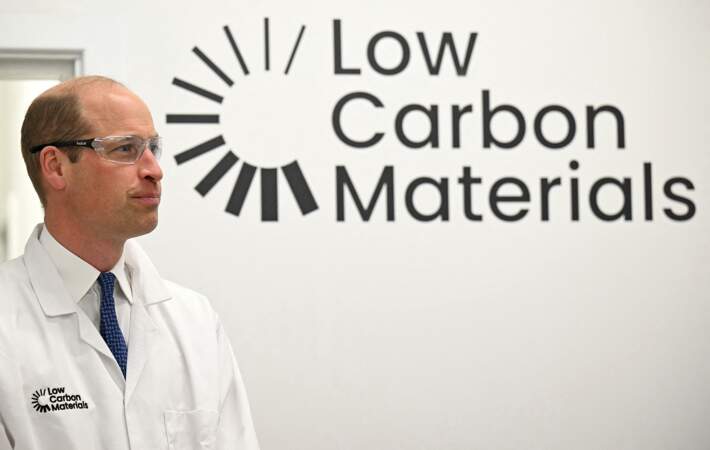 Le prince William lors de son passage dans la société Low Carbon Materials à Seaham, le 30 avril 2024. 