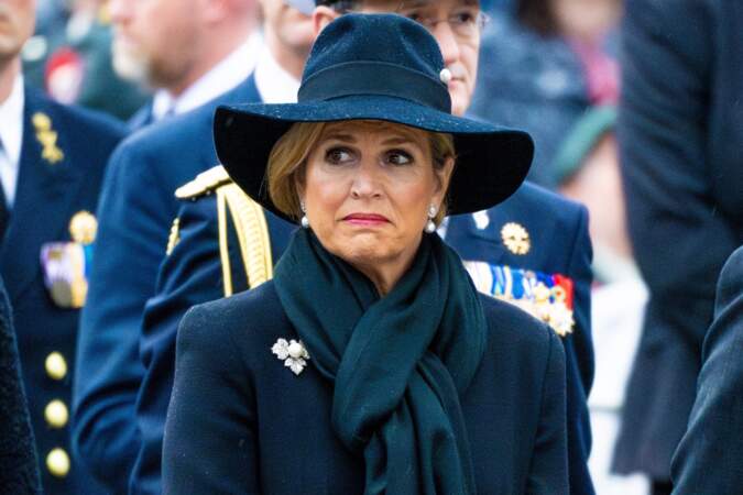 La reine Maxima des Pays-Bas touchée lors de la Journée commémorative nationale 2024, à Amsterdam