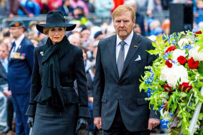 Le roi Willem-Alexander et la reine Maxima des Pays-Bas lors de la Journée commémorative nationale (Memorial Day) à Amsterdam le 4 mai 2024