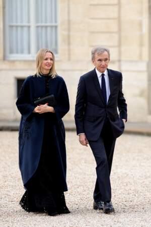 Delphine Arnault aux côtés de son père Bernard Arnault au palais présidentiel de l'Élysée à Paris