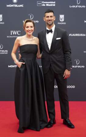 Novak et Jelena Djokovic sur le photocall de la cérémonie des "Laureus World Sports Awards 2024" au palais de Cybèle à Madrid, le 22 avril 2024