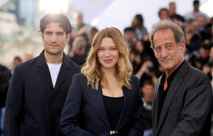 Louis Garrel, Léa Seydoux et Vincent Lindon très chics pour la présentation presse du film "Deuxième acte" au Festival de Cannes, le 15 mai 2024