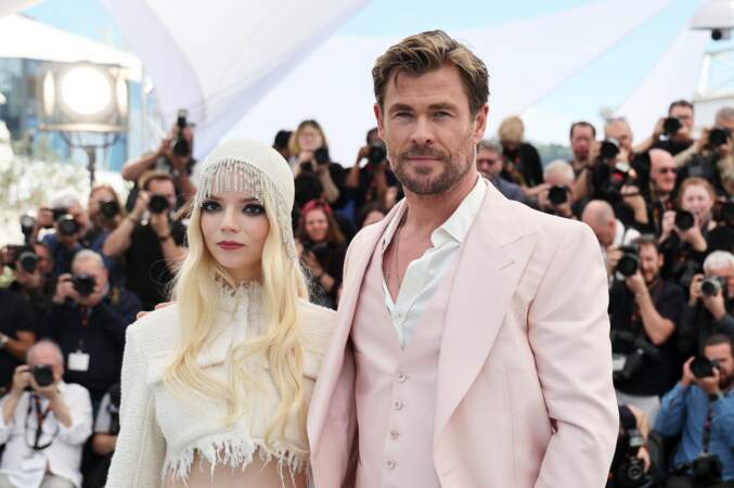 Anya Taylor-Joy et Chris Hemsworth, têtes d'affiche du film "Furiosa, une saga Mad Max" au Festival de Cannes, le 16 mai 2024