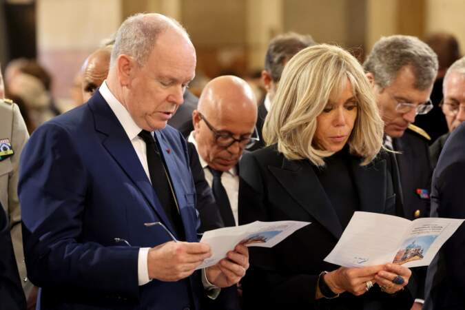 Le prince Albert II de Monaco et la Première dame de France Brigitte Macron, assistent aux funérailles de l'ancien maire de Marseille Jean-Claude Gaudin 