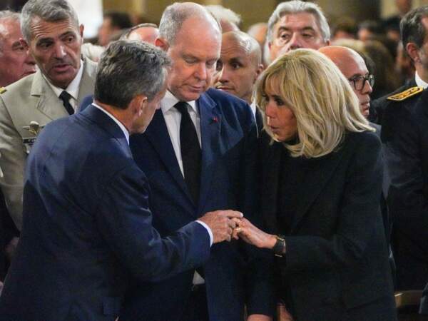 Nicolas Sarkozy, le prince Albert II de Monaco et la Première Dame Brigitte Macron aux obsèques de l'ancien maire de Marseille Jean-Claude Gaudin 