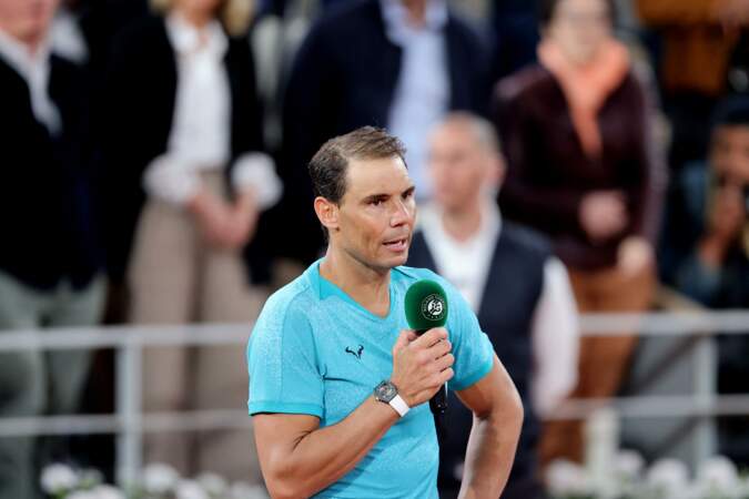 Rafael Nadal réagit à son élimination  au premier tour de Roland-Garros, le 27 mai 2024