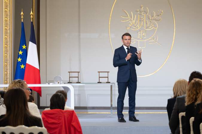 Emmanuel Macron - Remise des prix "Non au Harcèlement 2024" au palais de l'Elysée à Paris. Le 29 mai 2024