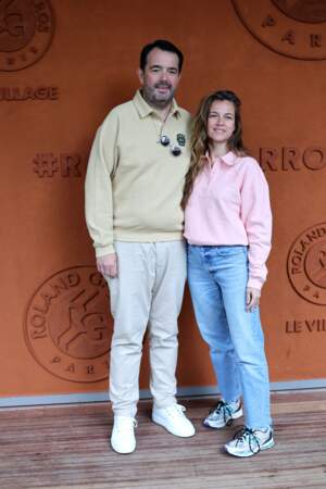 Jean-François Piège et sa femme Elodie au village de Roland Garros à Paris, le 1ᵉʳ juin 2024