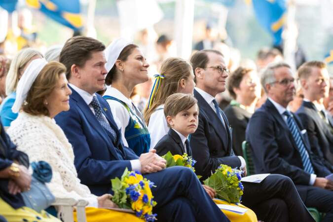 Andreas Norlén, le prince Oscar de Suède, la princesse Victoria de Suède, la princesse Estelle de Suède, le prince Daniel et la reine Silvia de Suède au Musée en plein air de Skansen à Stockholm, Suède. 6 juin 2024. 