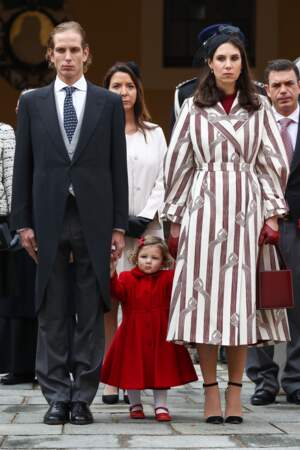 Andrea Casiraghi, sa femme Tatiana Santo Domingo et leur fille India Casiraghi dans la cour du Palais Princier lors de la fête Nationale monégasque à Monaco le 19 novembre 2016